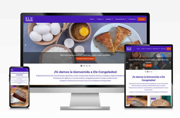 sitio web para Ele Congelados, vista del sitio en formato escritorio, tablet, celular