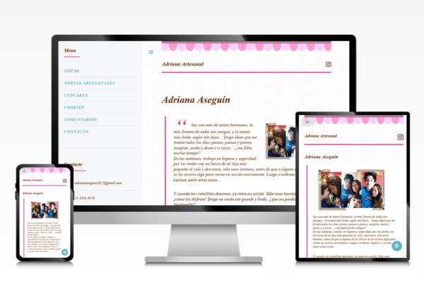 sitio web para Adriana Artesanal, vista del sitio en formato escritorio, tablet, celular