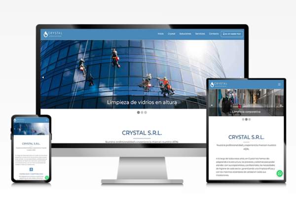 sitio web para Crystal Limpieza, vista del sitio en formato escritorio, tablet, celular