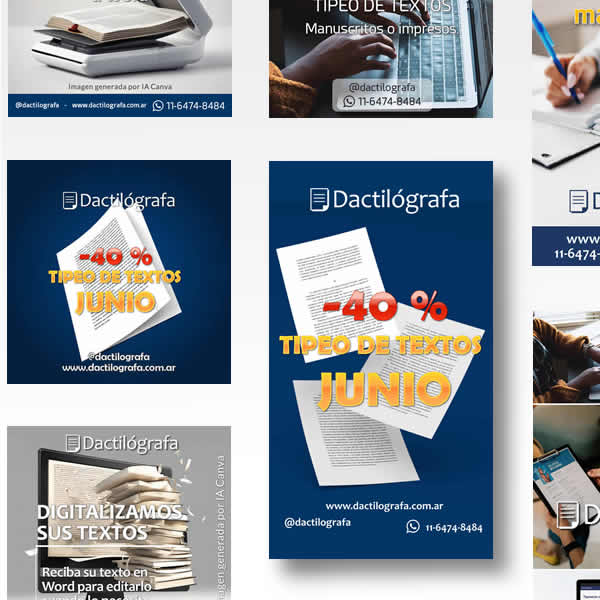 flyers o banners para redes sociales de Dactilógrafa, formato cuadrado y stories