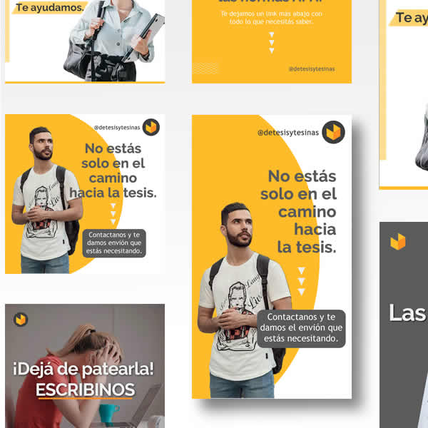 flyers o banners para redes sociales para De Tesis y Tesinas, formato cuadrado y stories