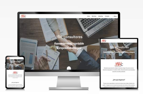 sitio web para MWC Consultores, vista del sitio en formato escritorio, tablet, celular