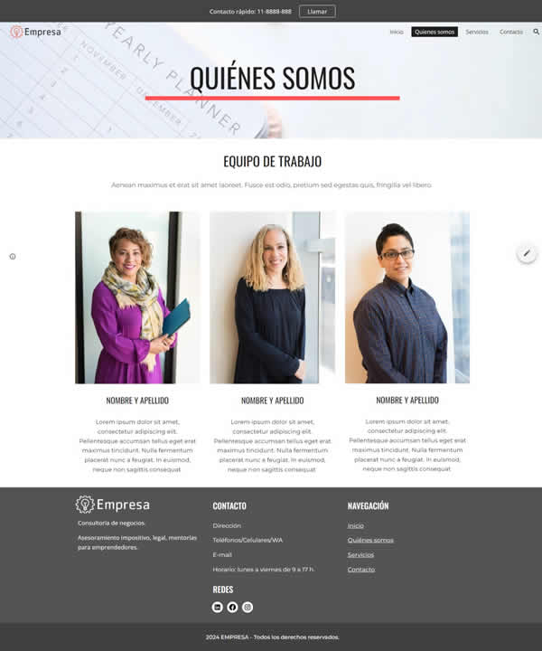 página quiénes somos de una consultora, muestra de nuestro plan autoadministrable básico