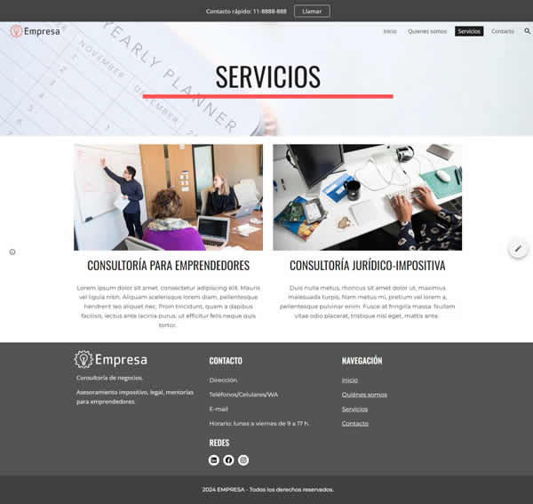 página servicios de una consultora, muestra de nuestro plan autoadministrable básico